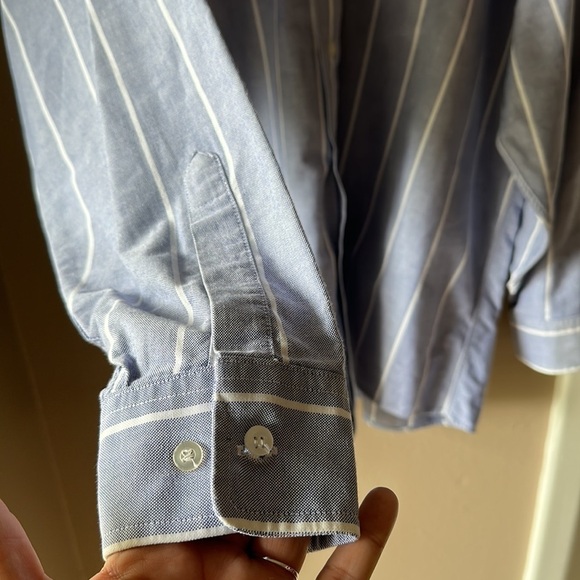 PEANUTS Blue Striped Long Sleeve Button Down Shirt - Picture 6 of 9